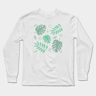 Green Palm Leaves and Tropical Green Monstera Leaves 4 Long Sleeve T-Shirt